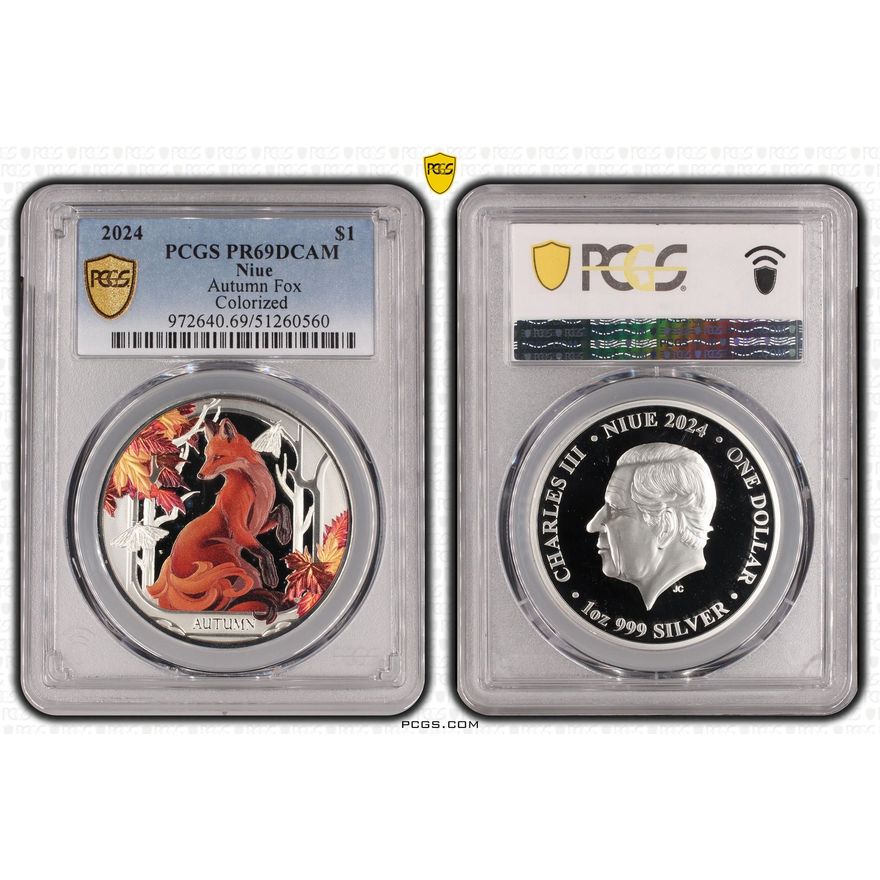 Niue, Autumn Fox - Colorized, One Dollar, 2024, PCGS PR69DCAM