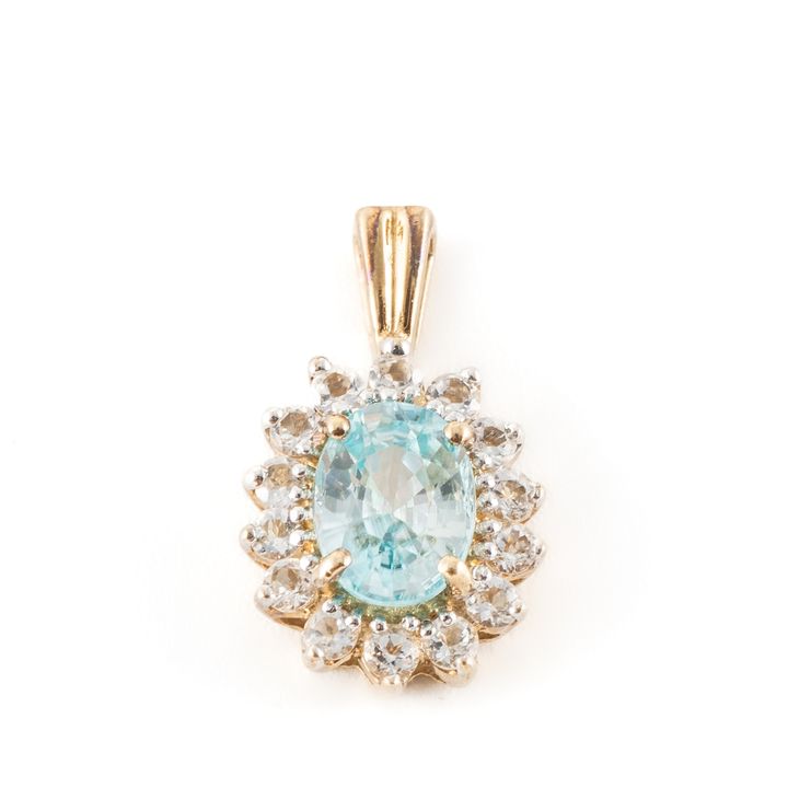 Natural Blue Zircon 9ct Gold Pendant