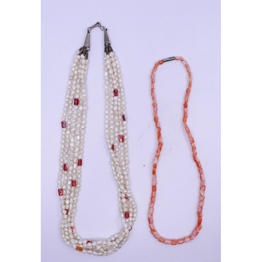 Box 2pc Coral & Real Pearl Necklaces
