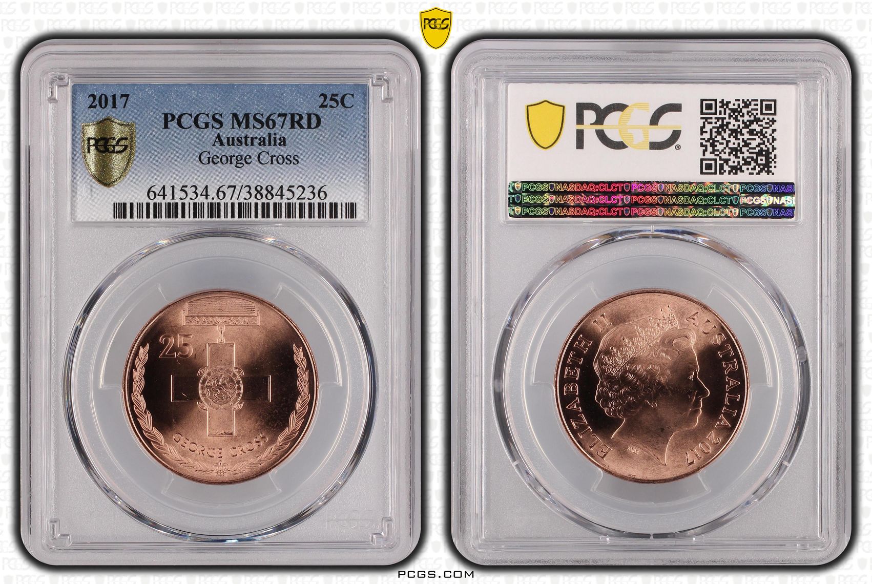 2017 Australia Twenty Five Cent, 25c George Cross PCGS - MS67RD POP 1/0 -236