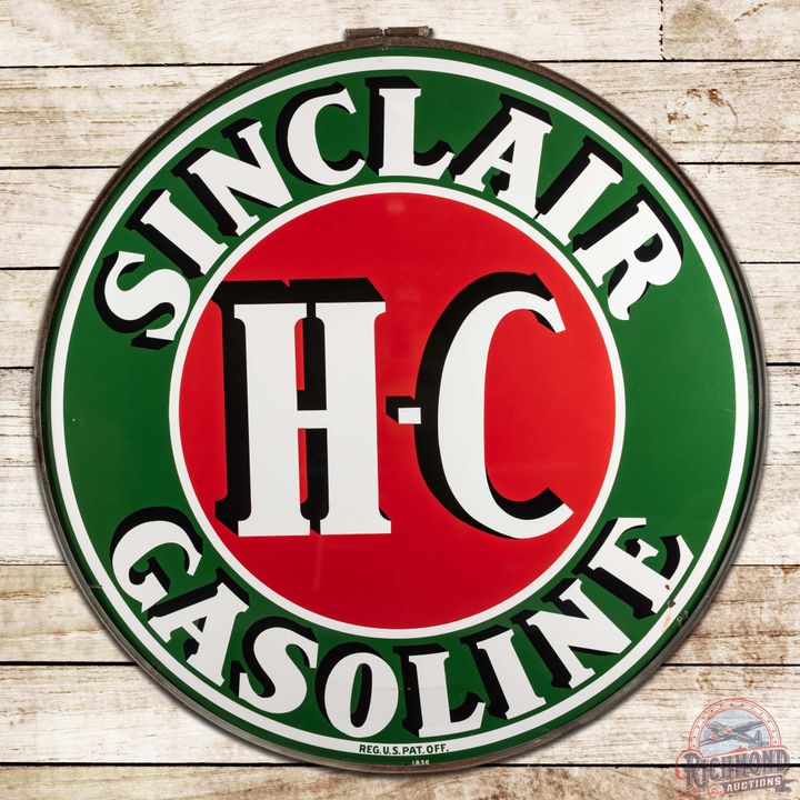 1958 Sinclair H-C Gasoline 6' DS Porcelain ID Sign w/ Ring