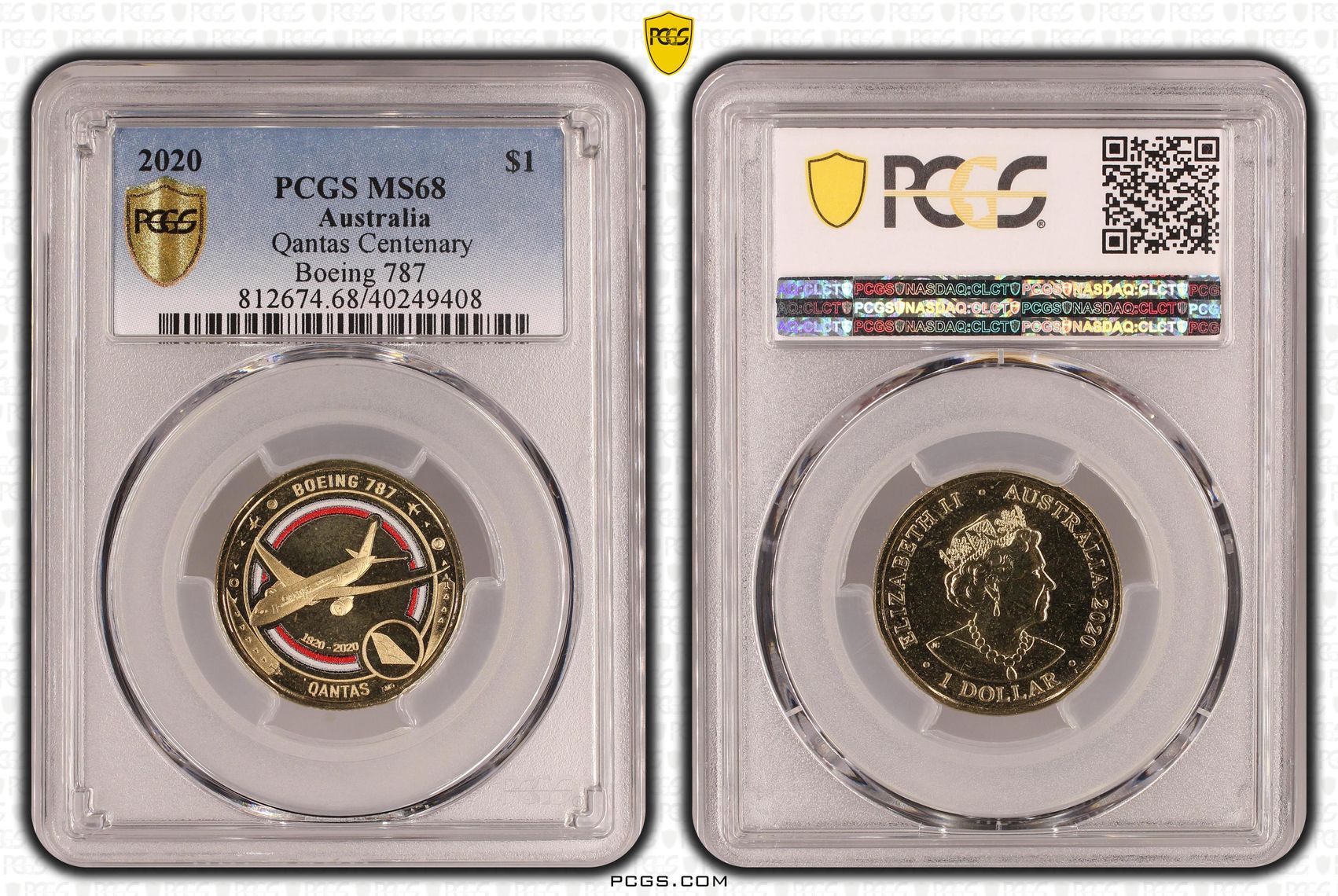 Qantas Centenary Boeing 787, One Dollar, 2020, PCGS MS68