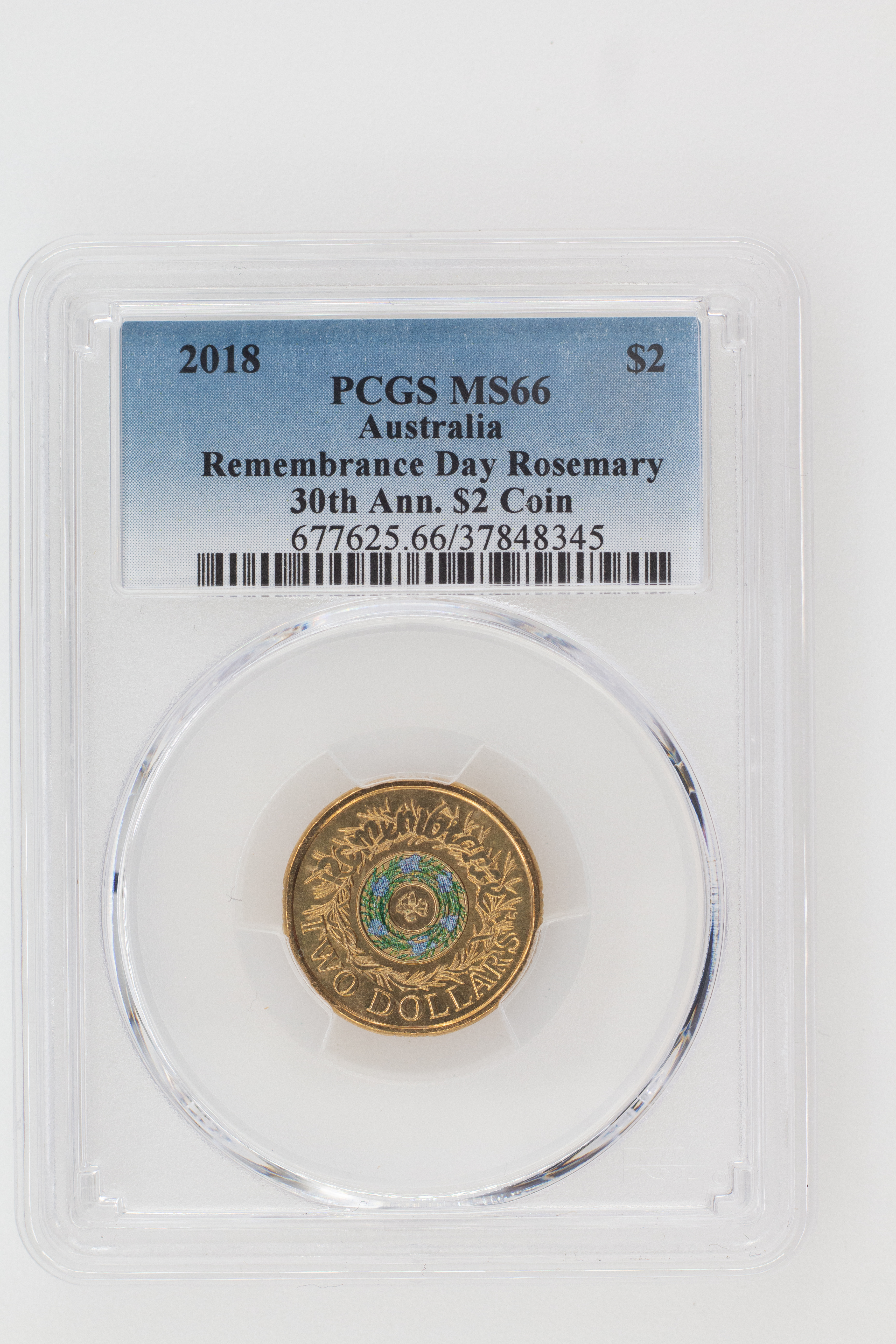2018 Australia Two Dollar, $2 Remembrance Day Rosemary 30th Ann. $2 Coin PCGS - MS66 -345