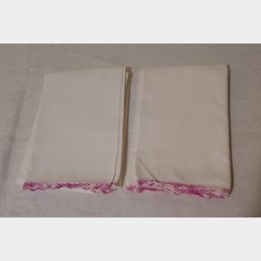 Pair of Vintage Pillow Cases with Hand tatted Purple Trim