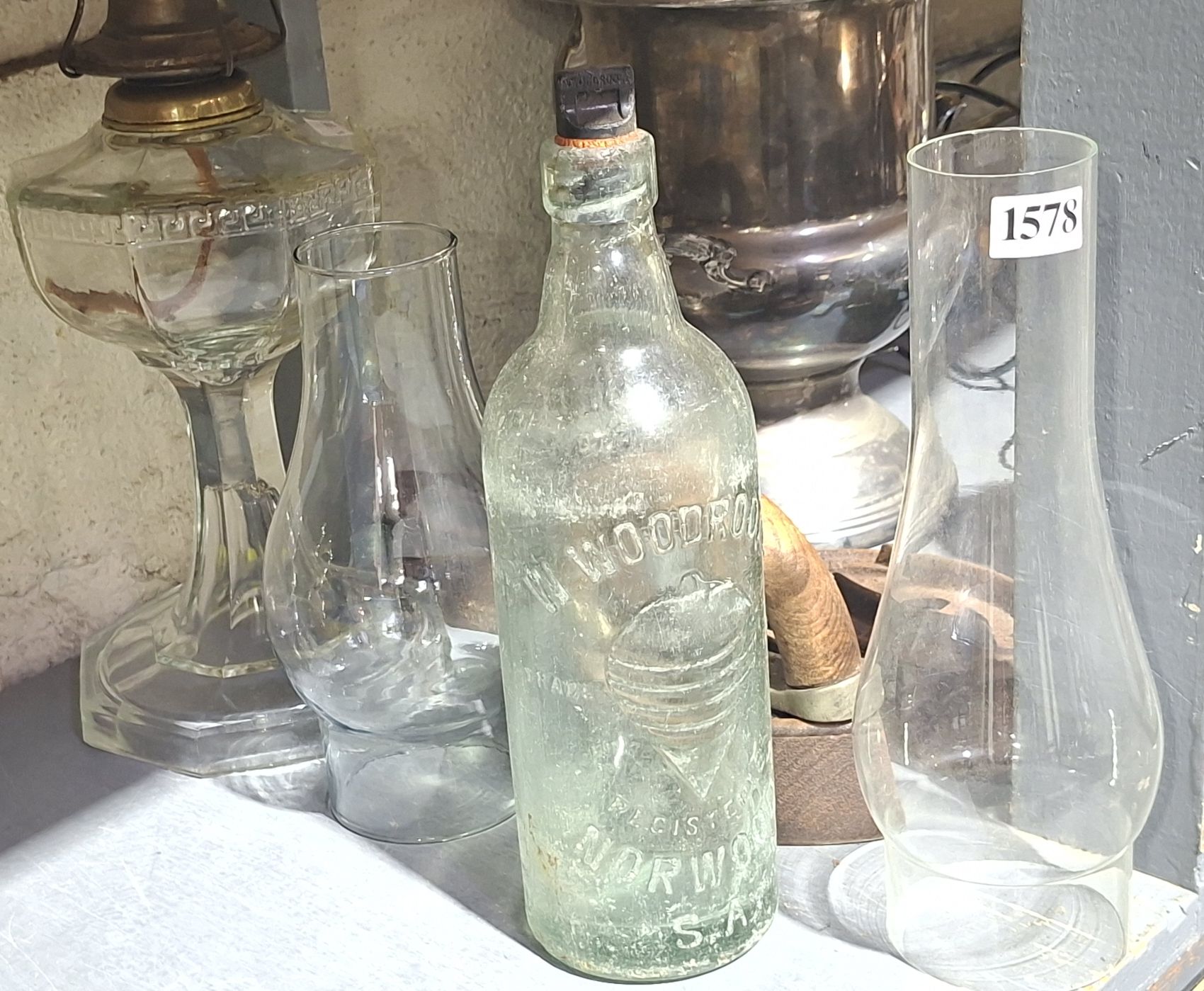 Clear Glass Kero Lamp Irons And Bottle