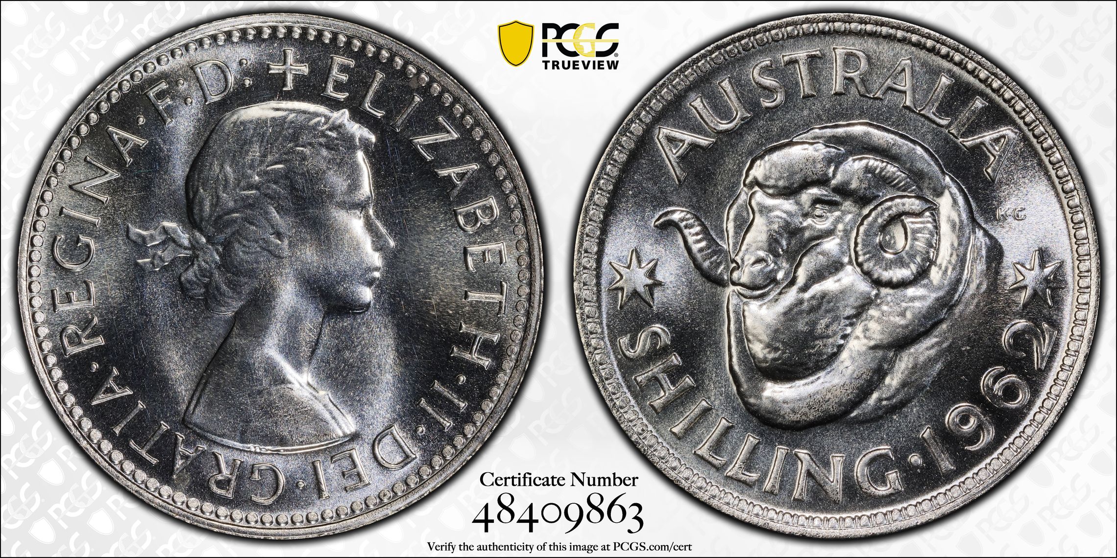 Elizabeth II, Shilling, 1962(m), PCGS PR65