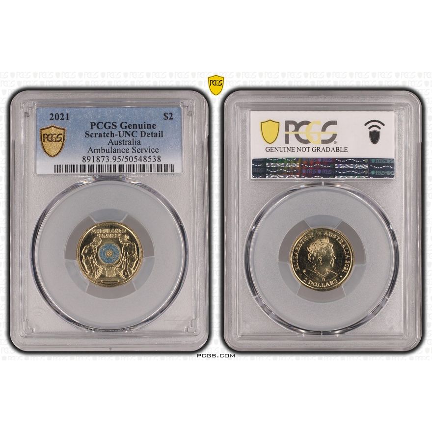 Ambulance Service - Colorized, Two Dollar, 2021, PCGS Genuine  - UNC Details (95 - Scratch)