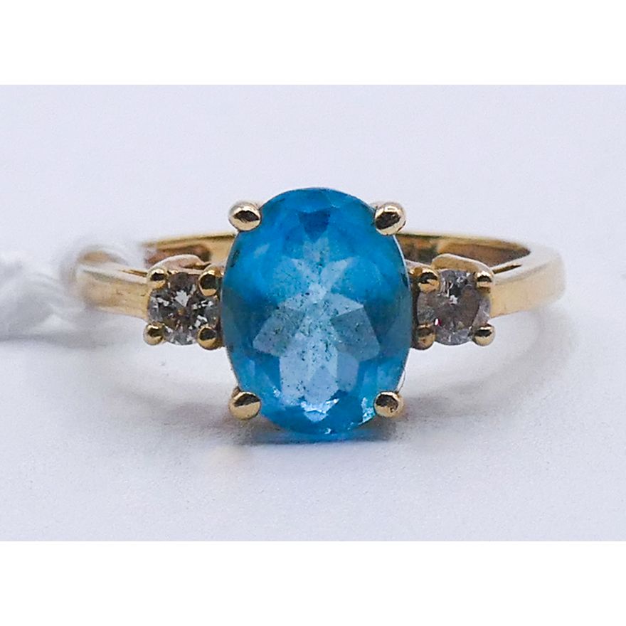 Ladies 14k Blue Topaz & Diamond Ring Size 5 - 2.4 Grams