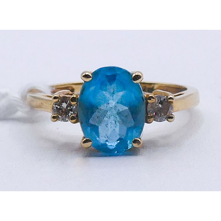 Ladies 14k Blue Topaz & Diamond Ring Size 5 - 2.4 Grams