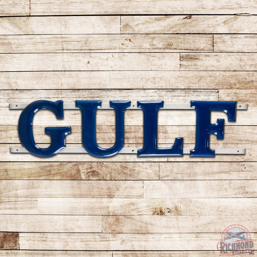Excellent Gulf Service Station 6.5' Single Sided Porcelain Convex Letter Sign