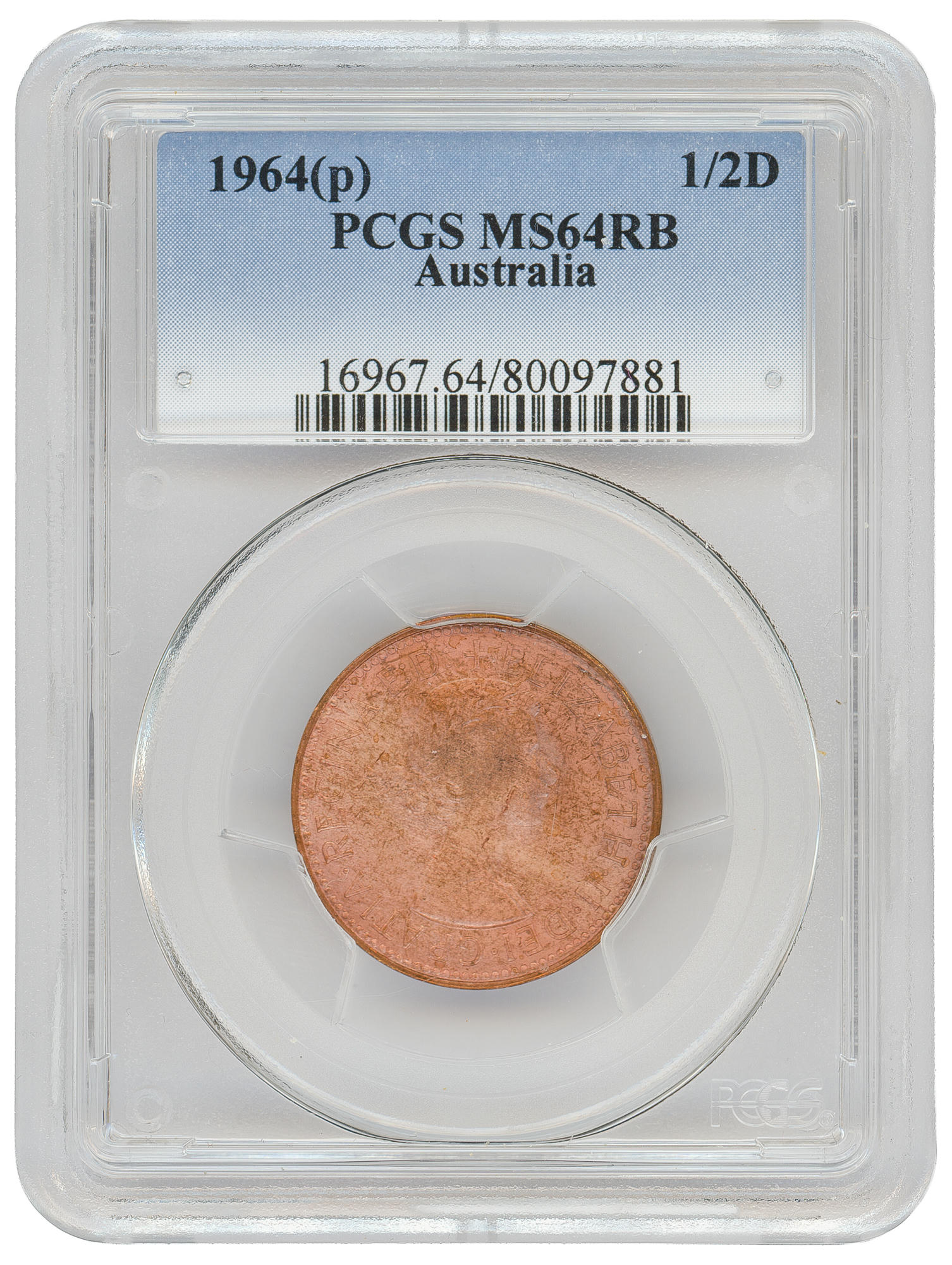 Elizabeth II, Half penny, 1964 Y. (p), PCGS MS64RB