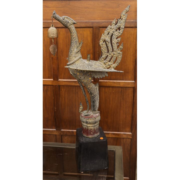 Antique Thai Gilt Bronze Temple Bird on Stand 39''