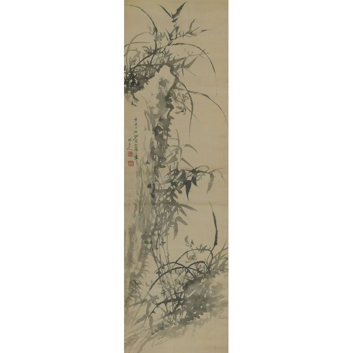 Meiji Japanese Flowering Grasses Scroll Painting 44''x13''