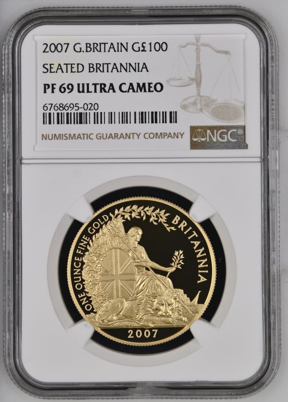 2007 Gold 100 Pounds (1 oz.) Britannia Proof NGC PF 69 ULTRA CAMEO 