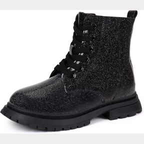 JABASIC GIRLS BOYS ANKLE BOOTS LACE-UP WATERPROOF WORK BOOTS WITH SIDE ZIPPER BLACK SIZE /35