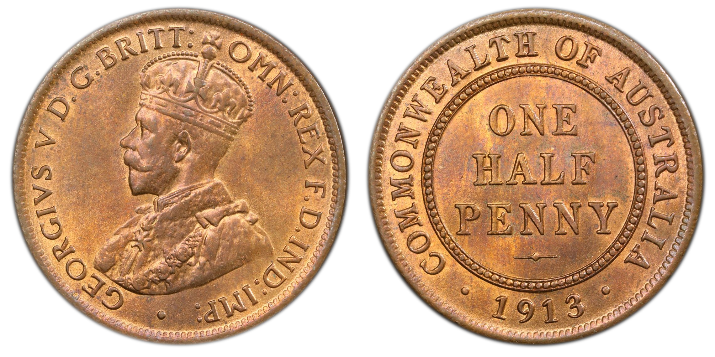 George V, Halfpenny, 1913, PCGS MS64RB