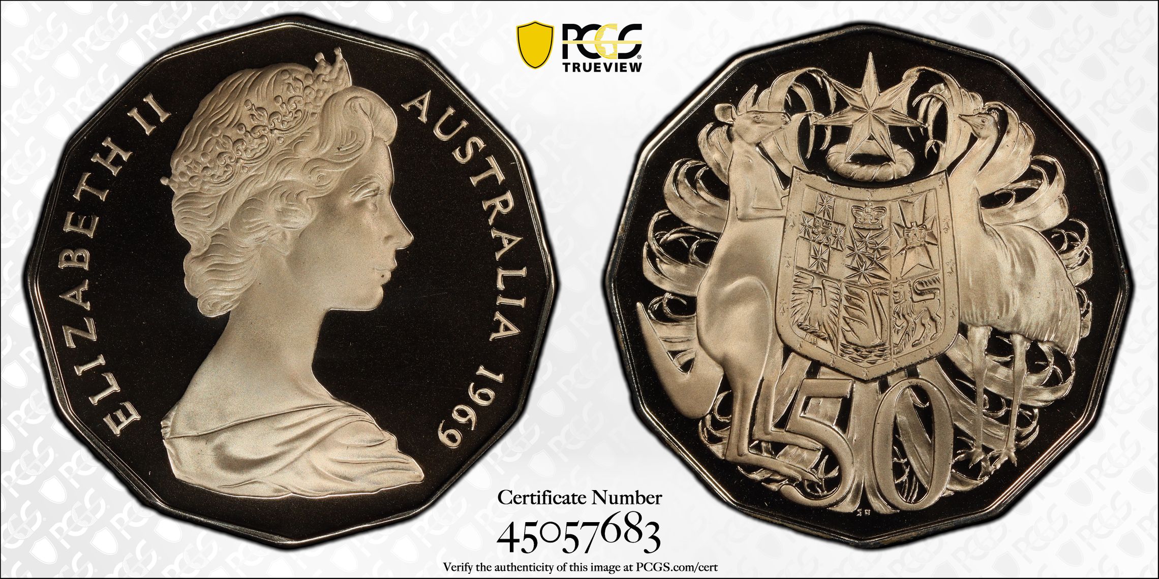 1969 Australia Fifty Cent, 50c PCGS - PR69DCAM -683