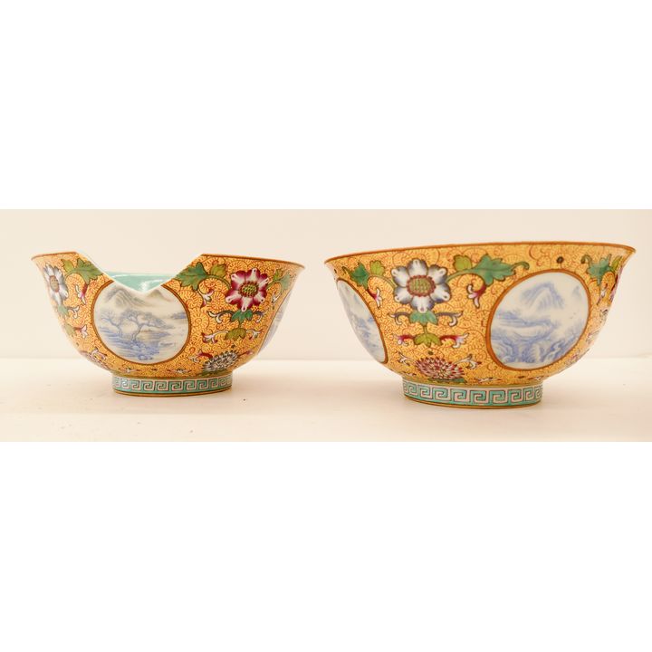 2pc Chinese Yellow Ground Bowls- 6'' diameter- one bowl AS IS