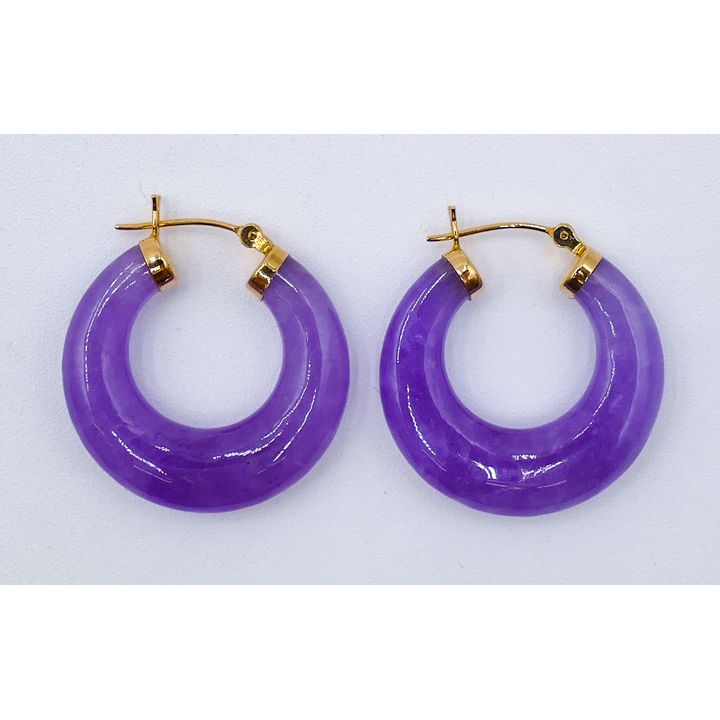 Pair Ross-Simmons 14k Lavender Jade Hoop Earrings with Box 1 1/8''
