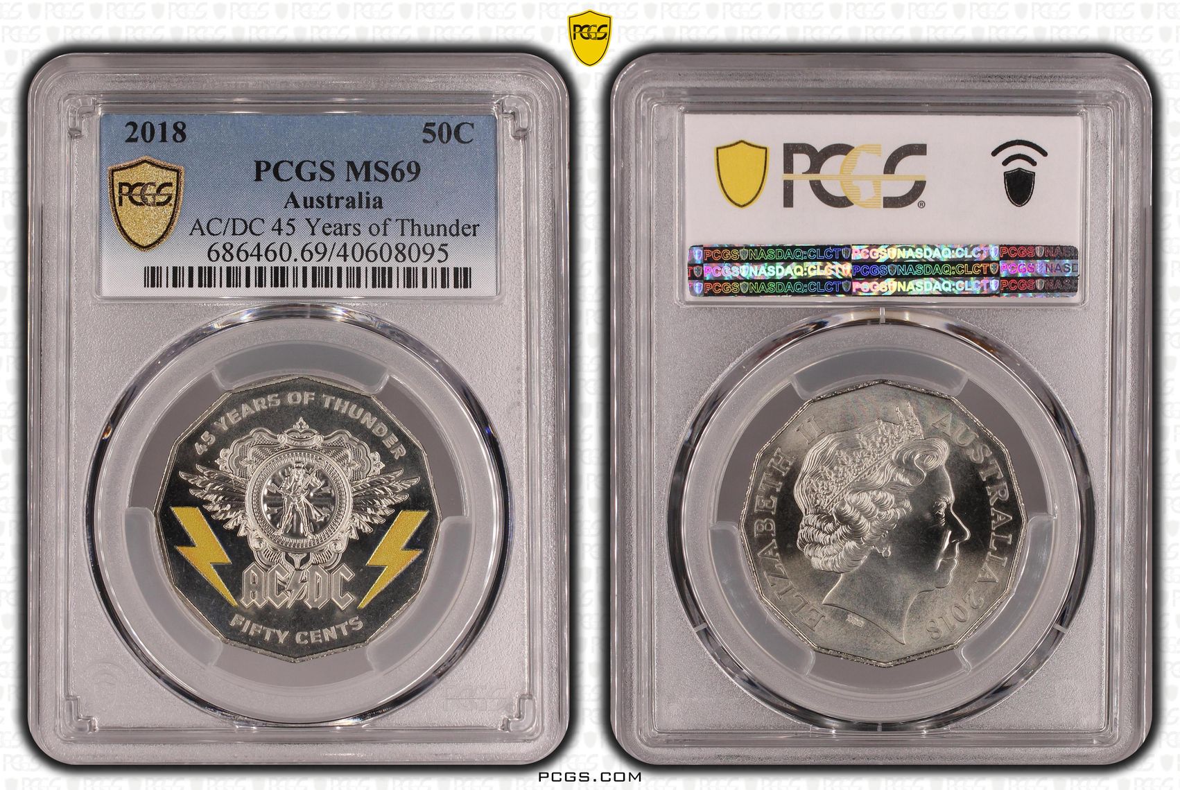 AC/DC 45 Years of Thunder, Fifty Cent, 2018, PCGS MS69