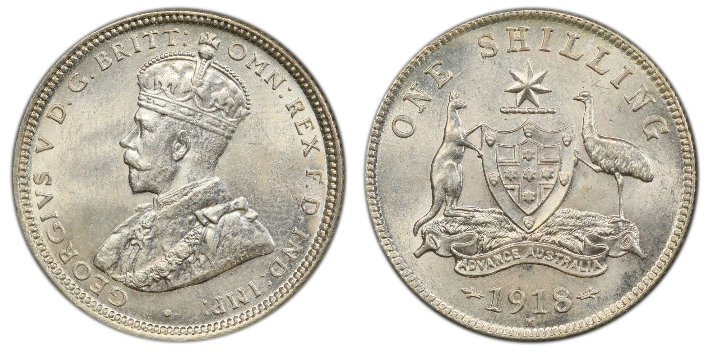 George V, , Shilling, 1918-M, PCGS MS63