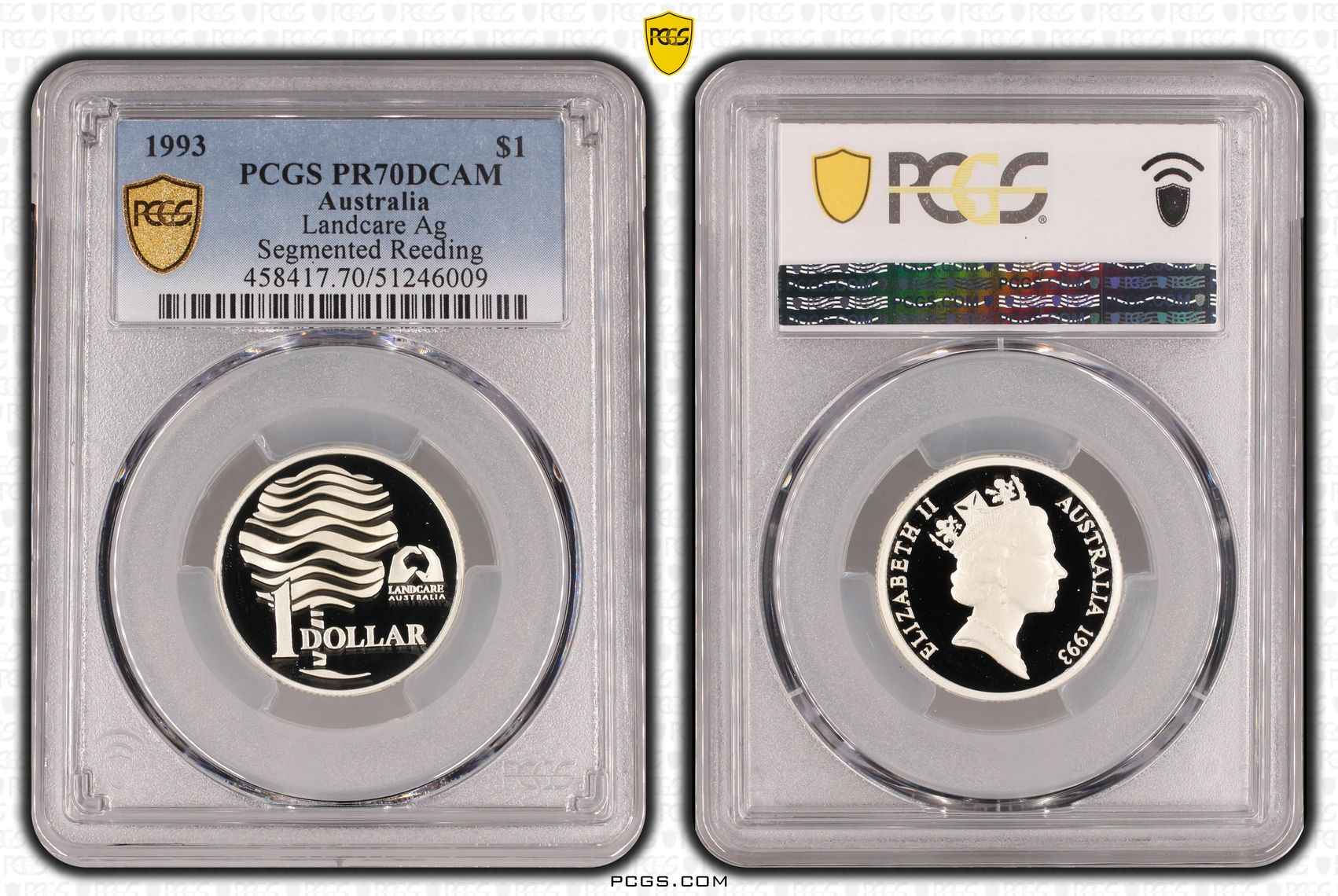 Landcare Ag - Segmented Reeding, One Dollar, 1993, PCGS PR70DCAM