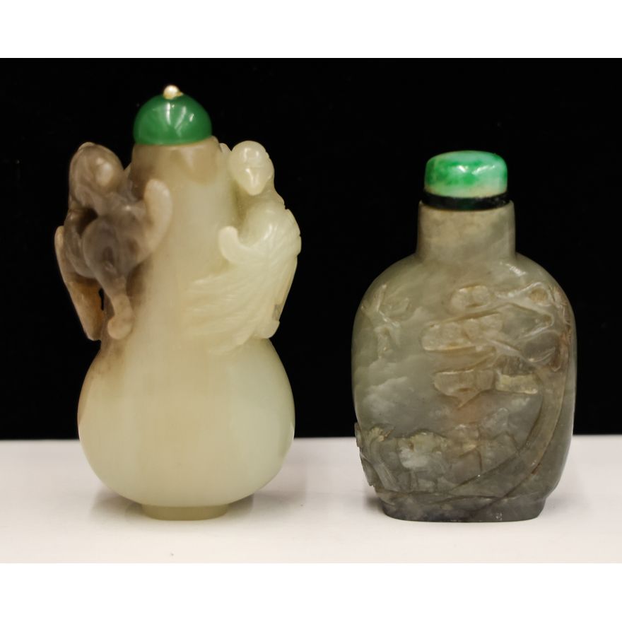 2pc Chinese Jade Carved Snuff Bottles