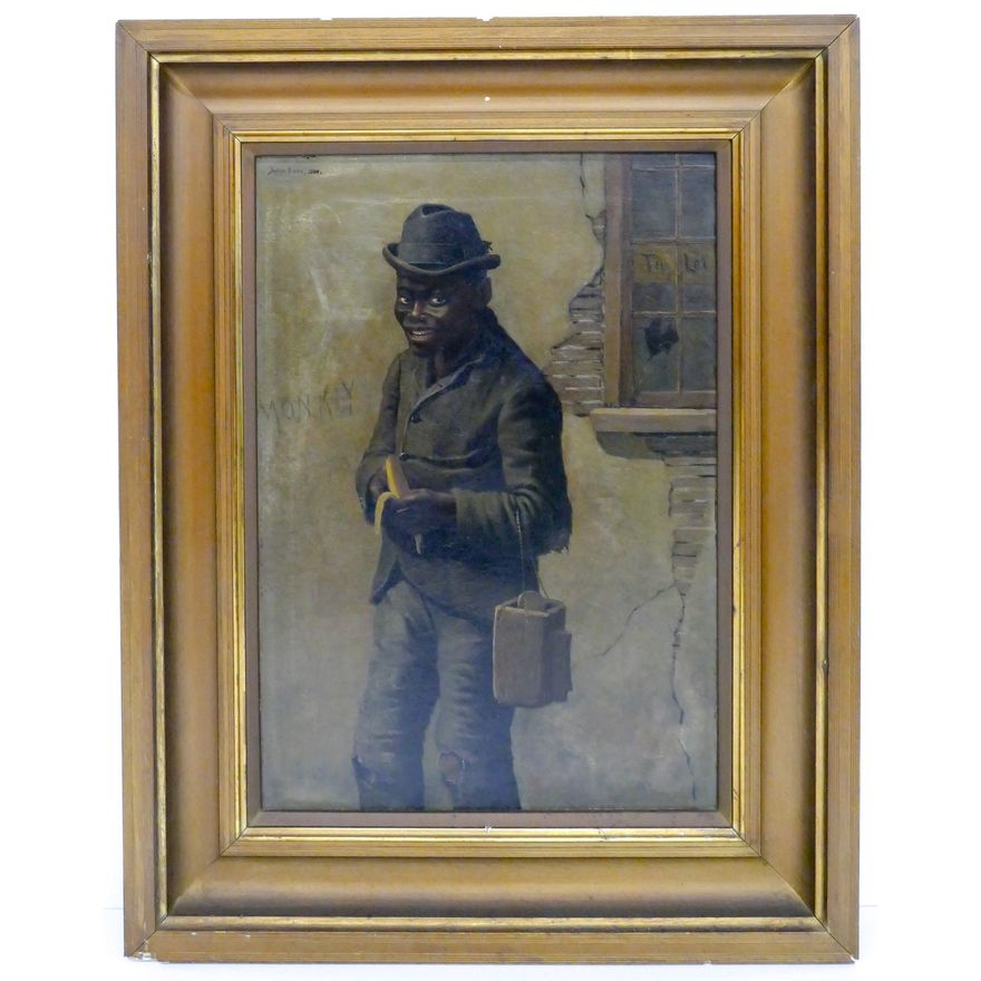 Joshua Biehn  'Shoeshine Sam' Oil on Board, 1900