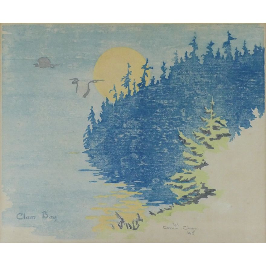 Wendell Corwin Chase ''Clam Bay'' 1942 Woodblock Print