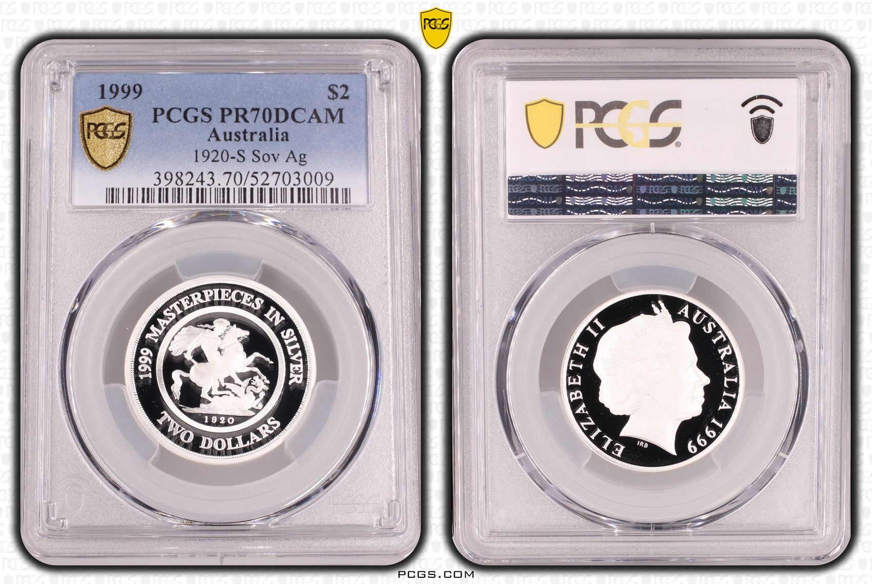 1920-S Sovereign Silver, Two Dollar, 1999, PCGS PR70DCAM