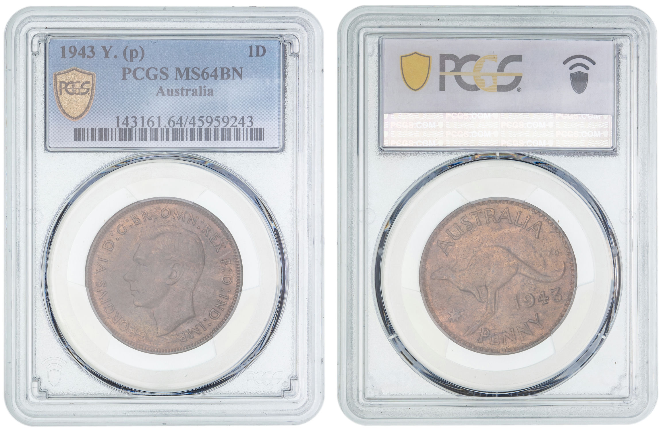 George VI, Penny, 1943-Y., PCGS MS64BN