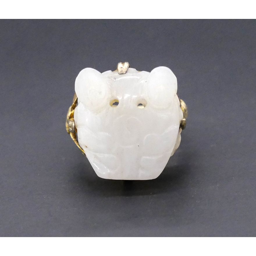 Old Chinese White Jade Gilt Silver Ring Size 6