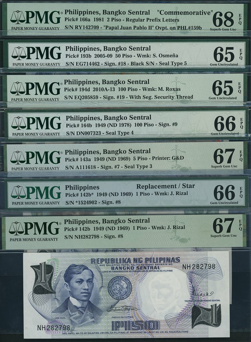 Bangko Sentral, Philippines, [11 notes] group of high-grade notes, 1969 ...