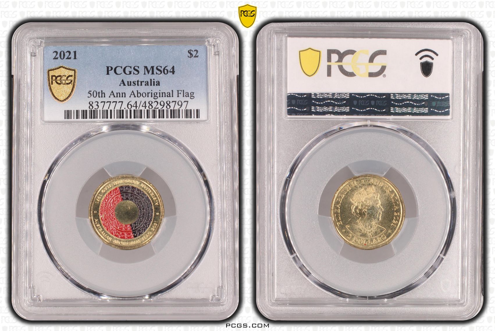 50th Ann Aboriginal Flag Colorized , Two Dollar, 2021, PCGS MS64