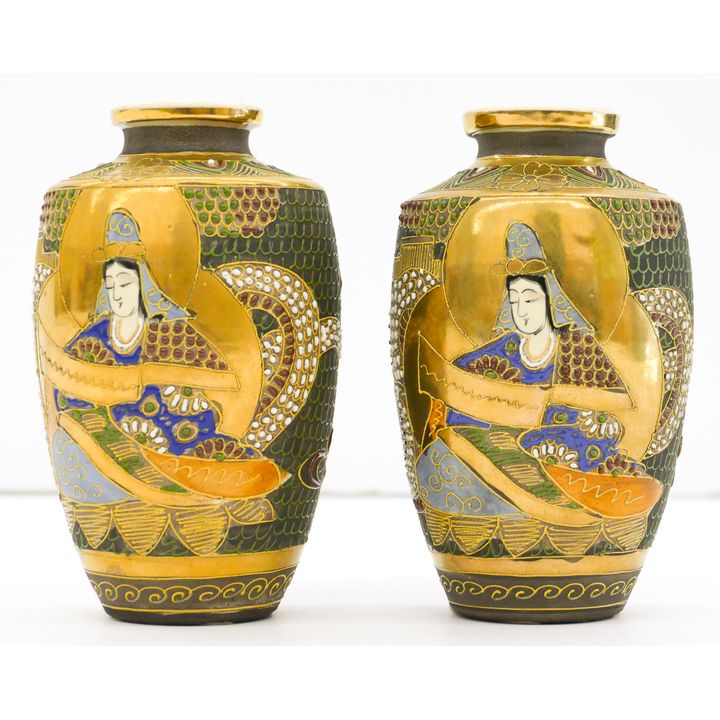 Pair Japanese Satsuma Vases 7''