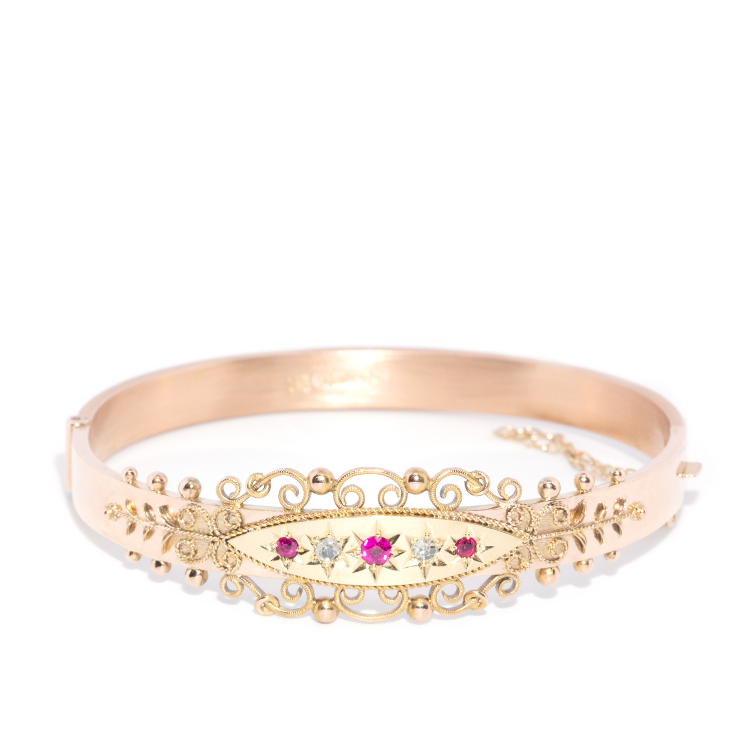 Antique Diamond & Ruby 15ct Gold Bangle