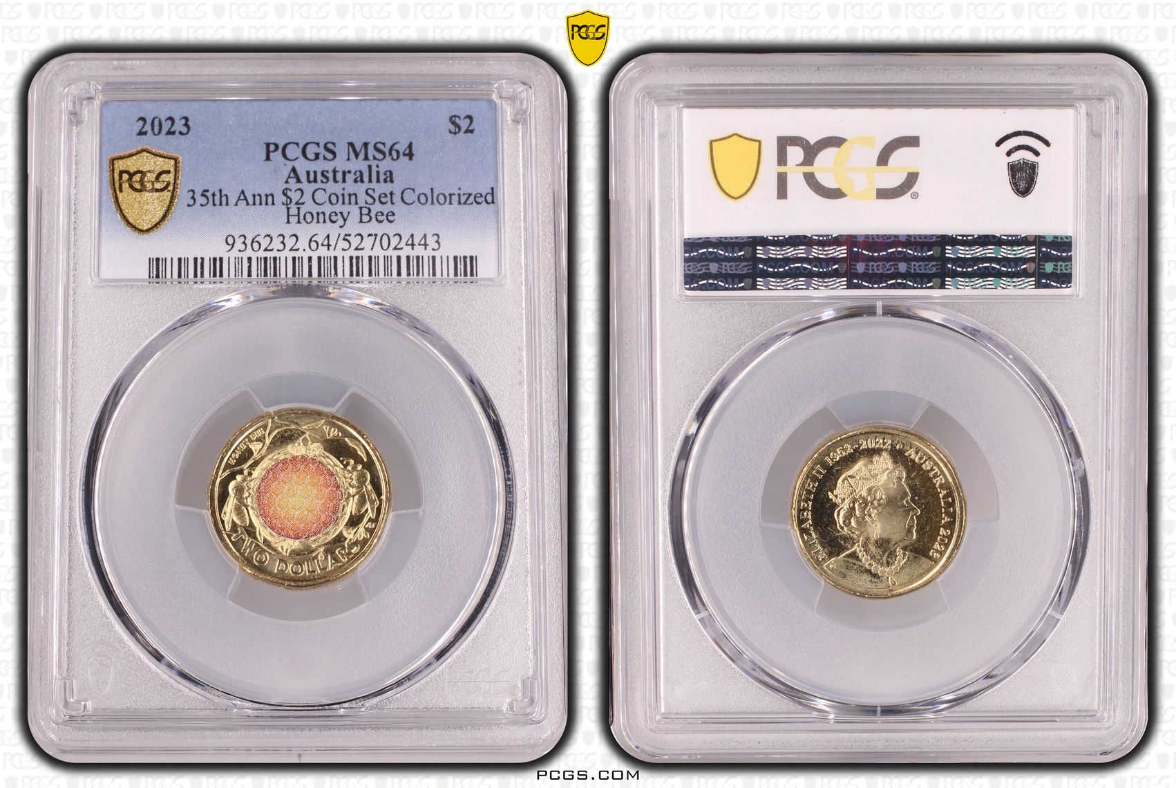 35th Ann $2 Coin Set Colorized Honey Bee, Two Dollar, 2023, PCGS MS64