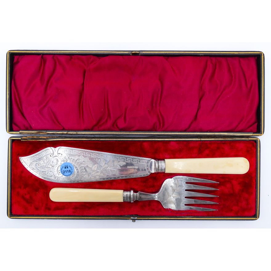 Antique Sheffield English Fish Service in Case