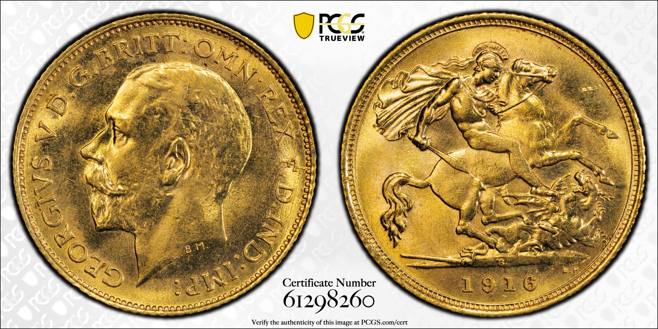 George V, St George Reverse, Half Sovereign, 1916-S, PCGS MS64