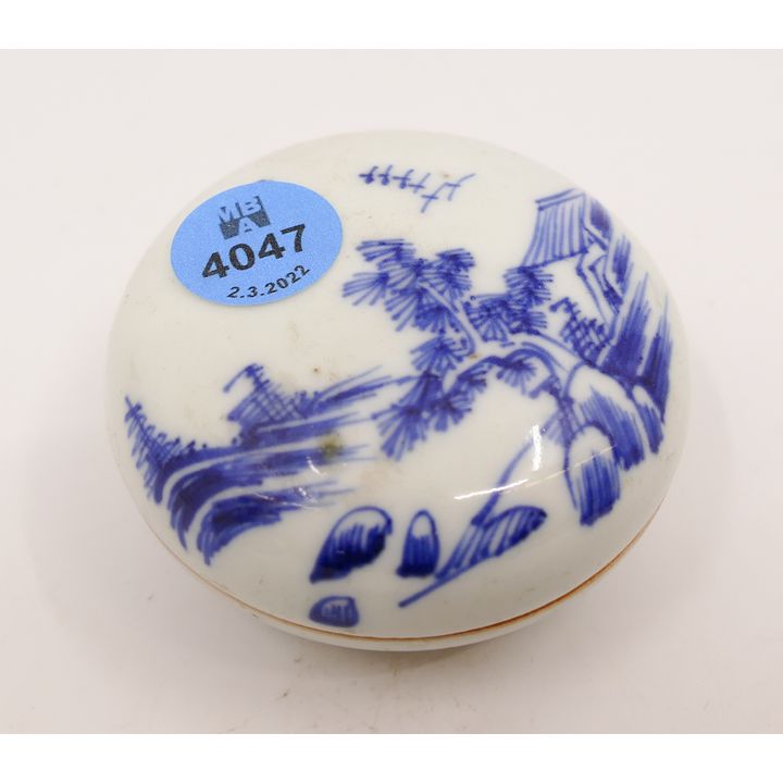 Antique Chinese B&W Porcelain Ink Paste Box- some damage- 2.75''
