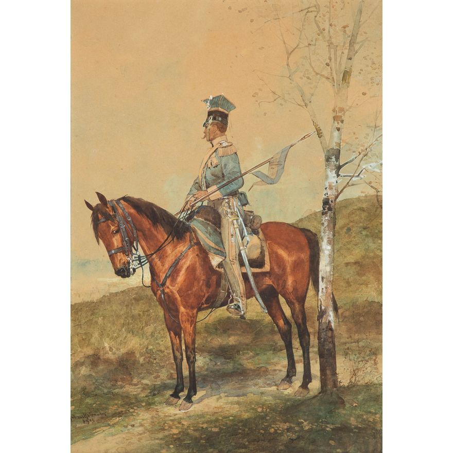 Juliusz Holzmüller | Ułan Królestwa Kongresowego i Powstania Listopadowego na koniu, 1913 r.