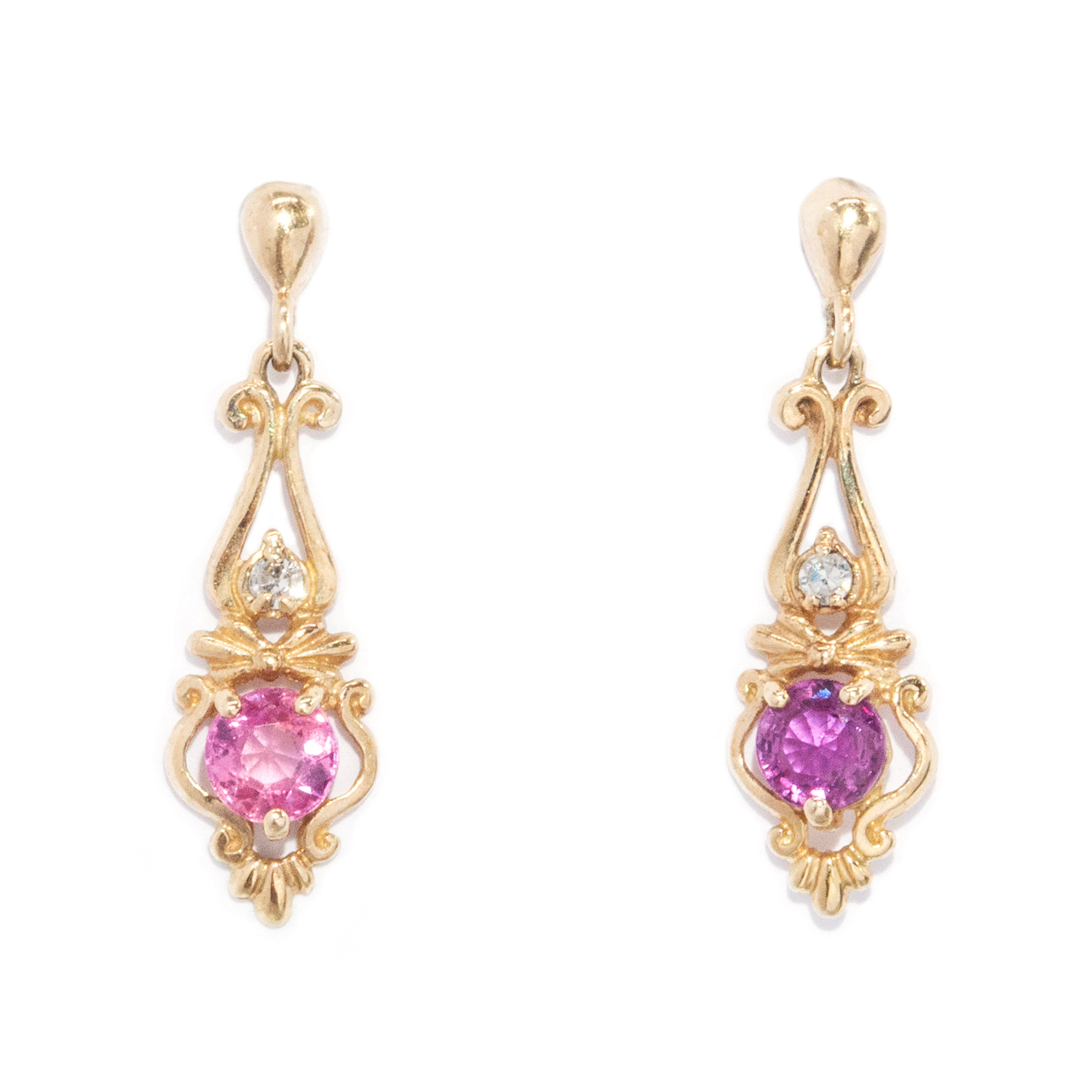 Pink Sapphire & Diamond Gold Earrings