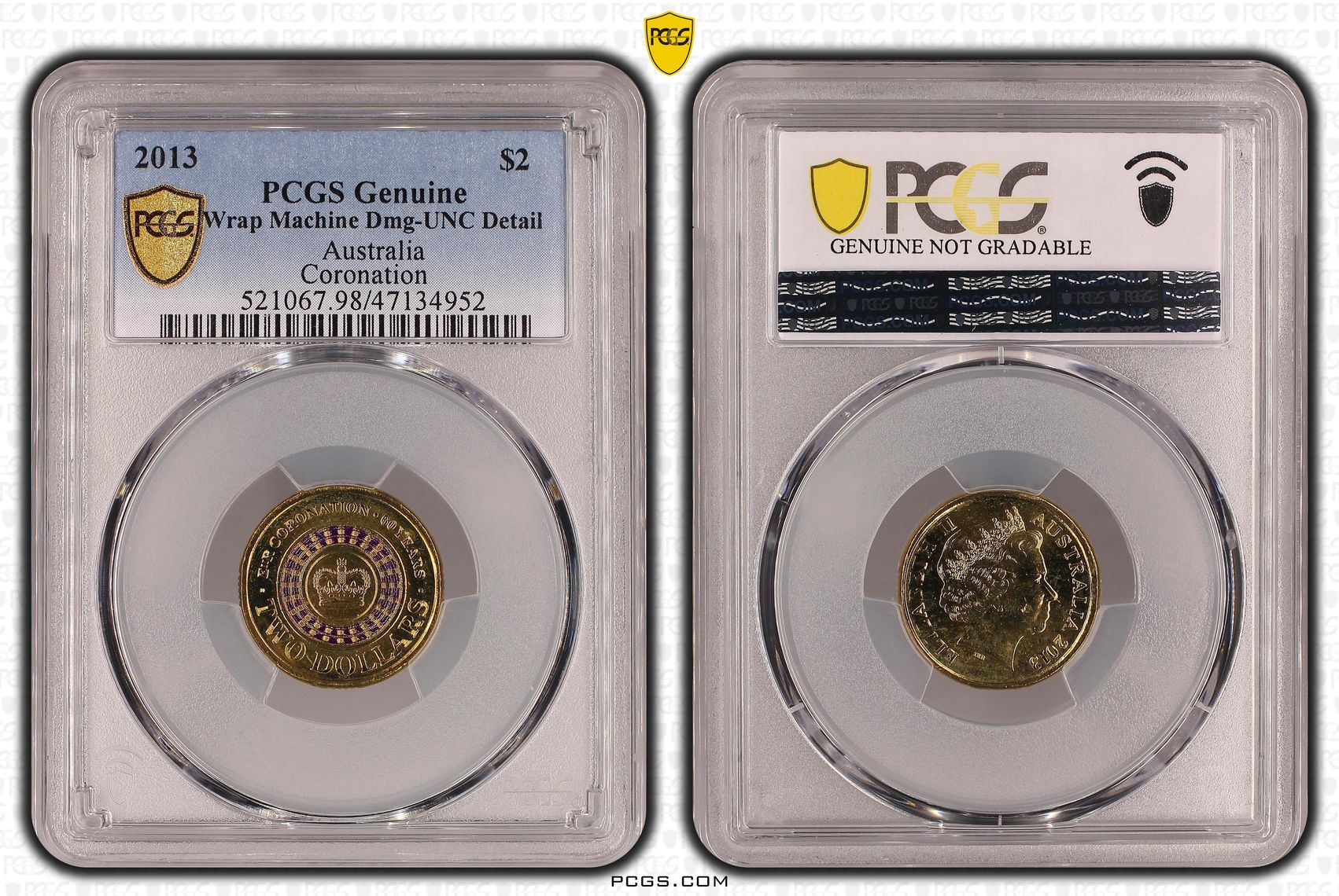 Coronation Colorized, Two Dollar, 2013, PCGS Genuine - UNC Details (98 - Damage)
