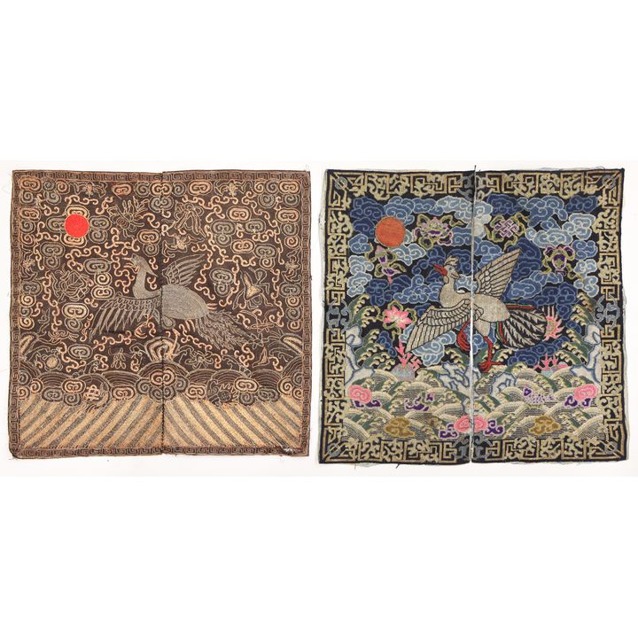 2pc Chinese Silk Embroidered Mandarin Squares