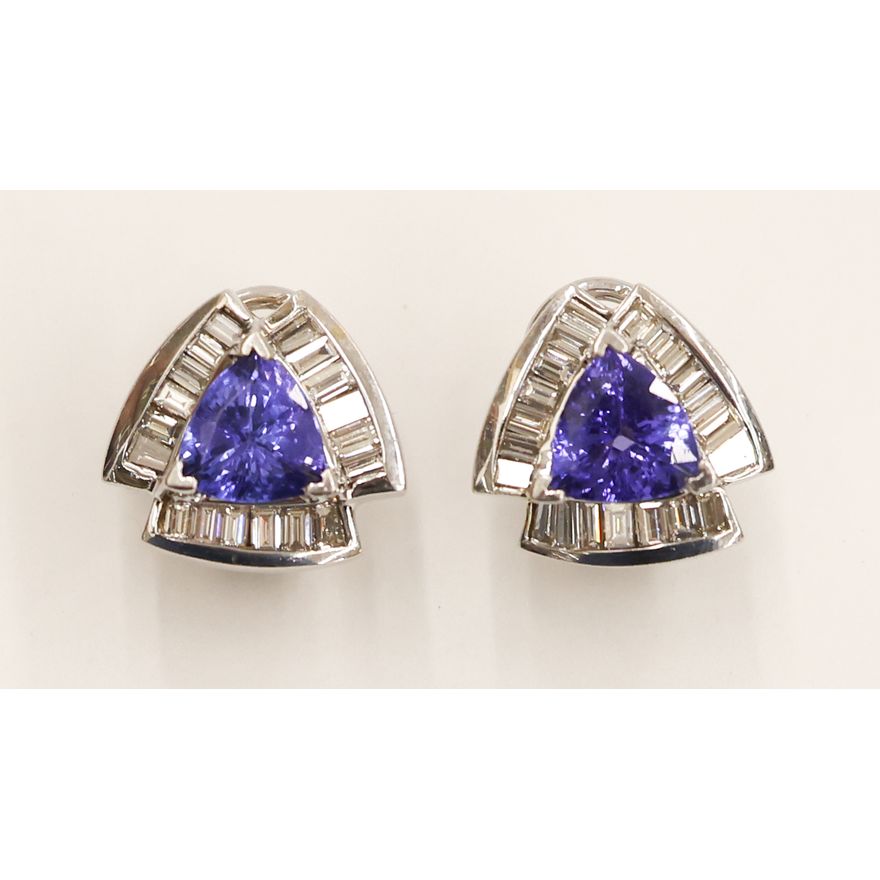 Pair 14k Tanzanite and Diamond Earrings