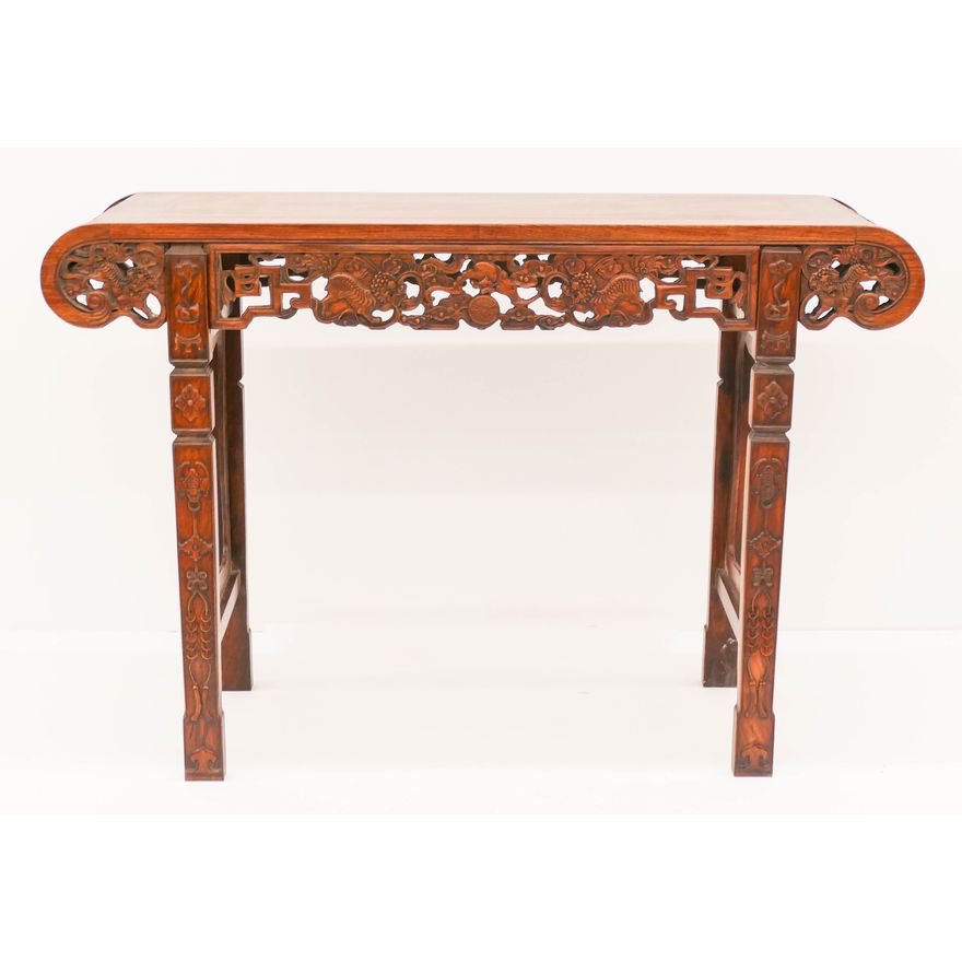 Chinese Rosewood Foo Lion and Bat Altar Table