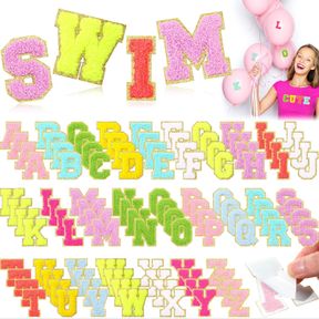 104 PCS CHENILLE LETTER PATCHES SELF ADHESIVE LETTERS LETTER PATCHES SWIM SELF ADHESIVE CHENILLE PATCHES CHENILLE EMBROIDERED PATC