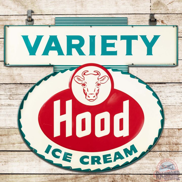 Hood Ice Cream DS Tin Embossed Sign w/ Factory Can