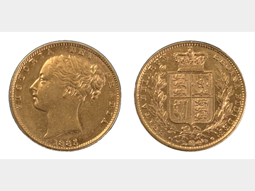 1885 Queen Victoria Young Head Melbourne Mint Shield Gold Sovereign.
