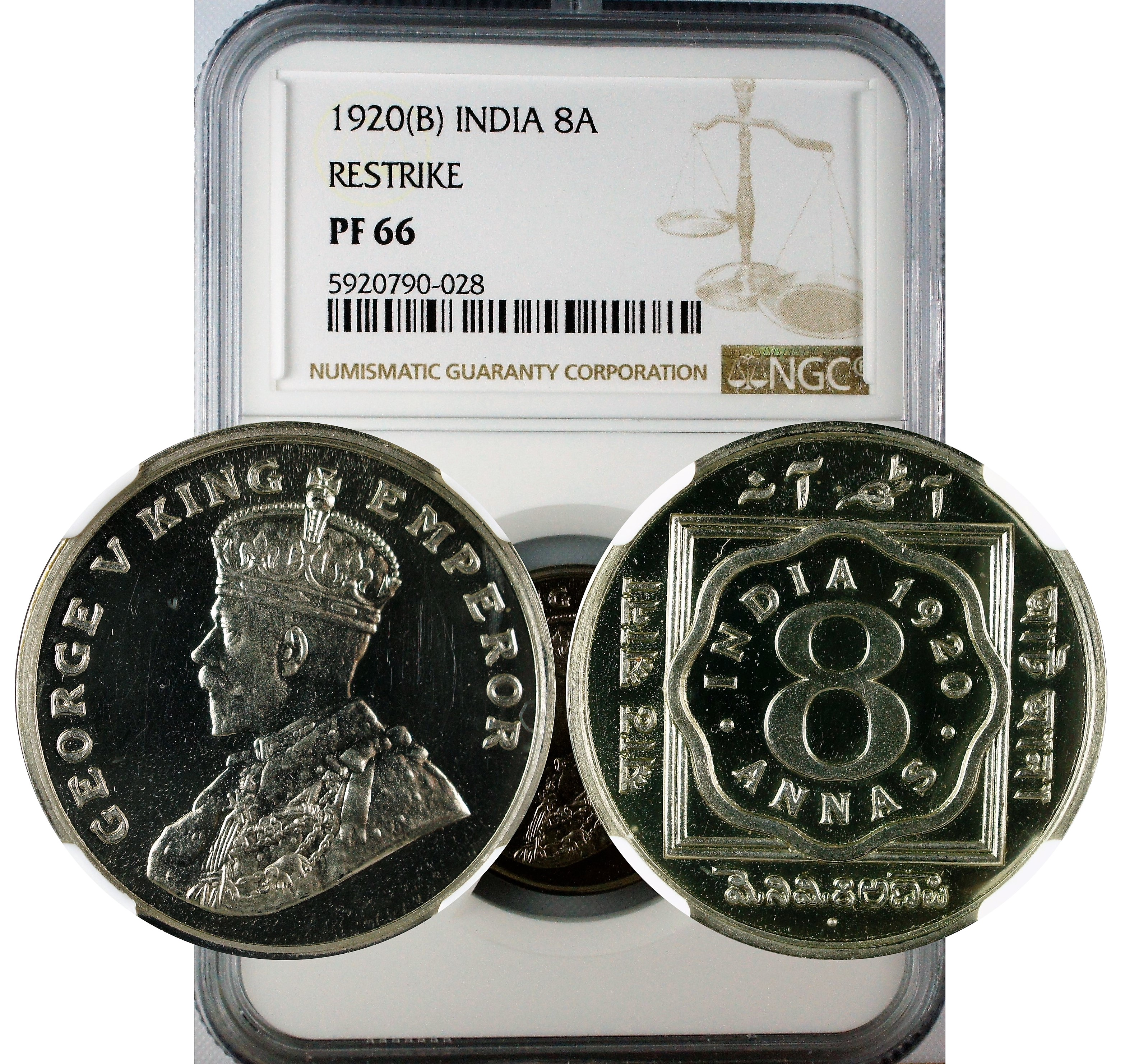 India 1920 B 8 Anna NGC PF66 Restrike
